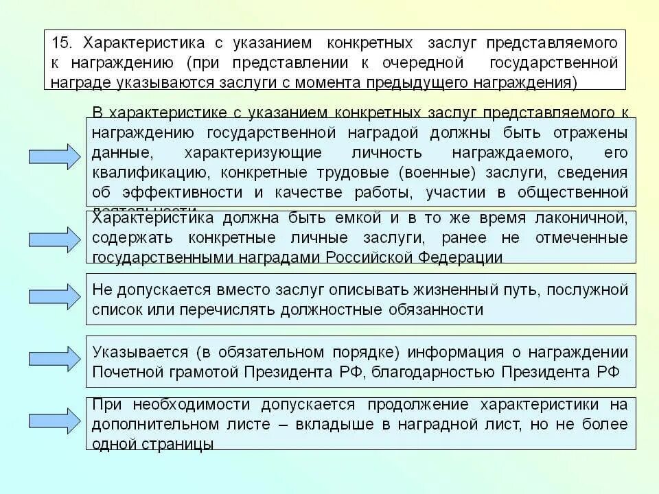 Заслуги представляемого к награждению