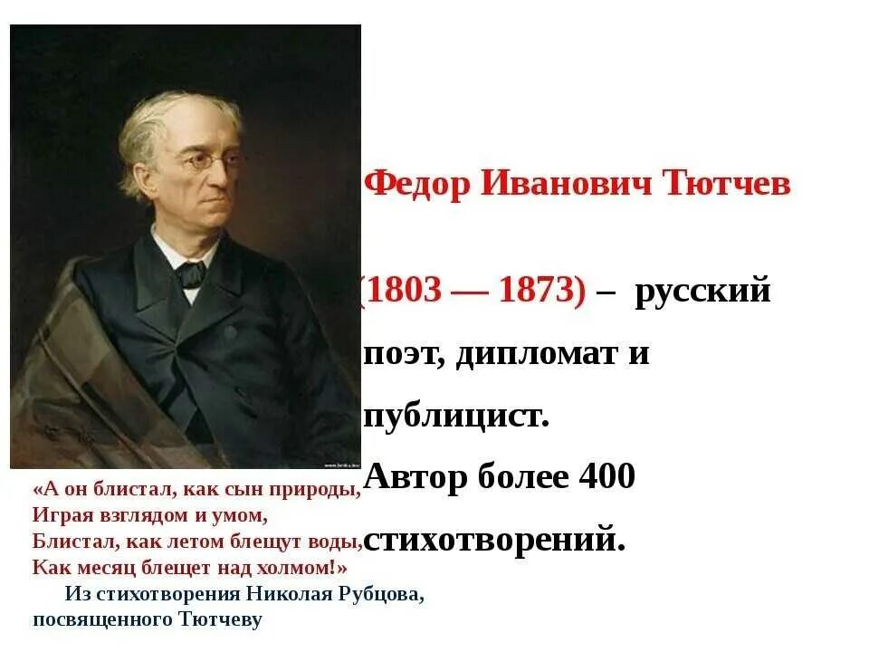 Как пишется тютчев. Фёдор Иванович Тютчев годы жизни.