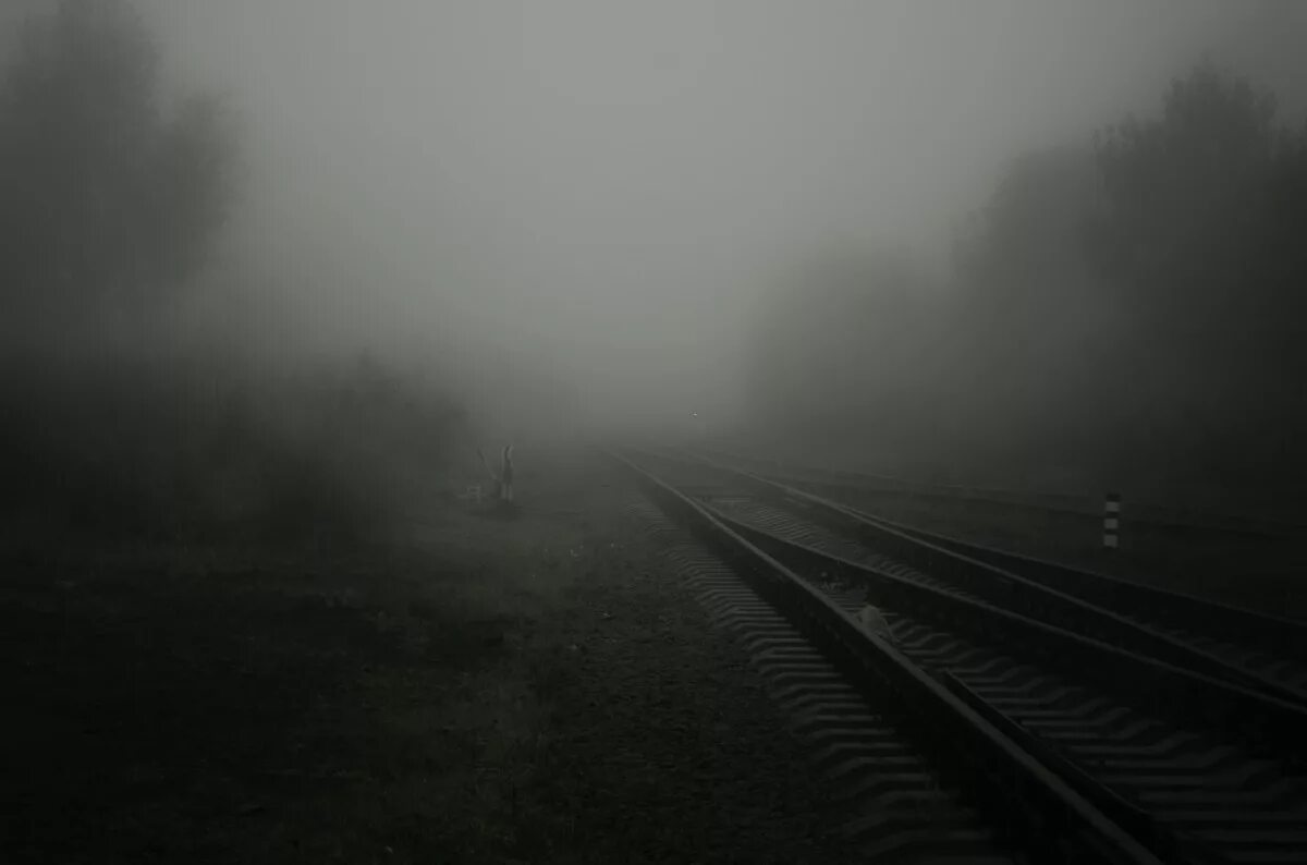 Железная дорога туман. Поезд в тумане. Страшная железная дорога. Рельсы в тумане. Вид никуда