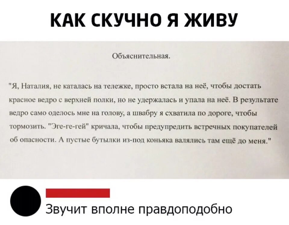 Почему становишься неинтересной. Объяснительная каталась на тележке. Объяснительная за катание на тележке. Как скучно я живу приколы. Объяснение юмор.