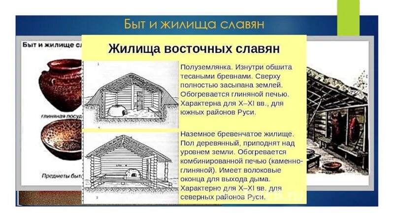 Жилища восточных славян. Быт и жилище славян. Наименование жилища восточных славян. Описание жилища восточных славян.