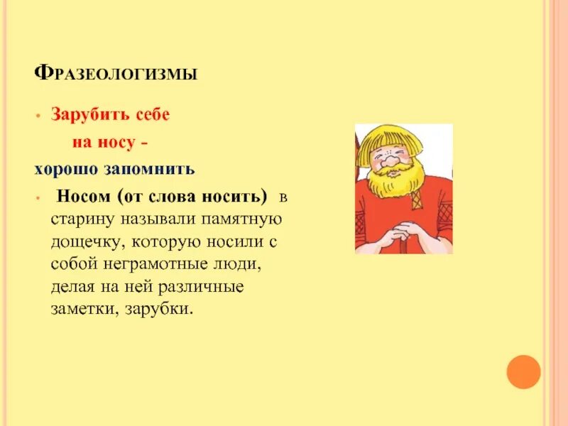 Фразеологизм зарубить на носу