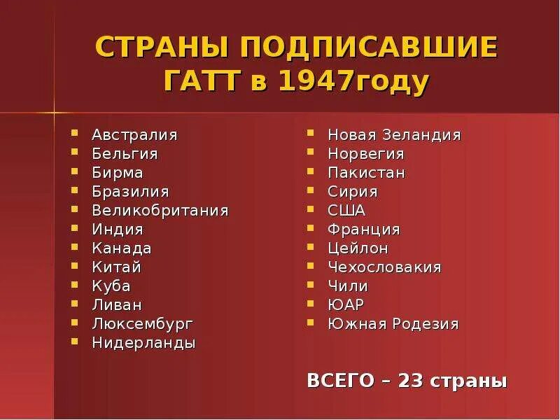 Участники ГАТТ 1947. Страны участники ГАТТ. ГАТТ страны участницы. Генеральное соглашение по тарифам и торговле ГАТТ.