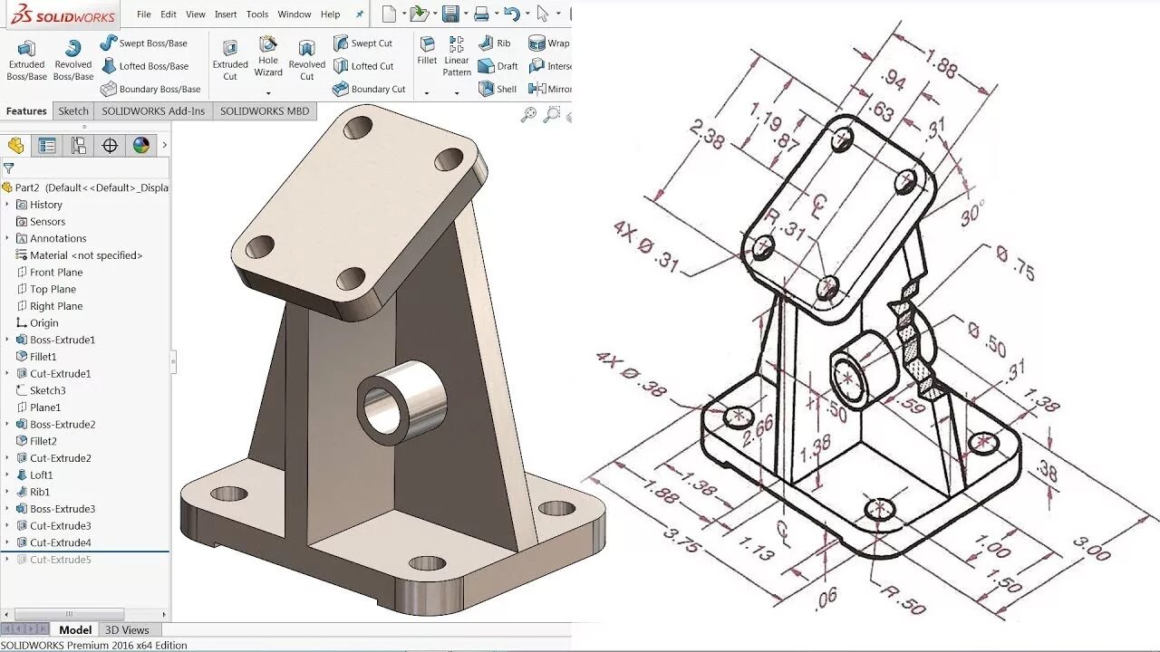 Solidworks 2019. Чертеж. Проекционный и вспомогательный виды. - YouTube Music