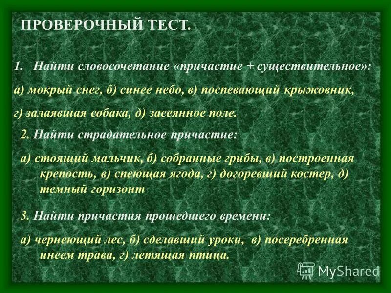 словосочетание действительное причастие существительное.