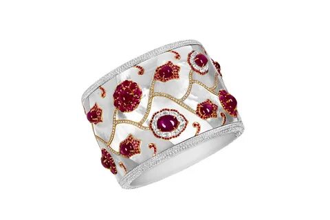 Boghossian cuff with Burmese rubies, 15.53ct of accenting rubies, and diamo...