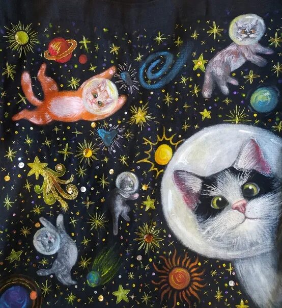3 кота космическое путешествие. Космическая кошка. Кошка в космосе. Космические коты живопись. Космическая кошка акварель.