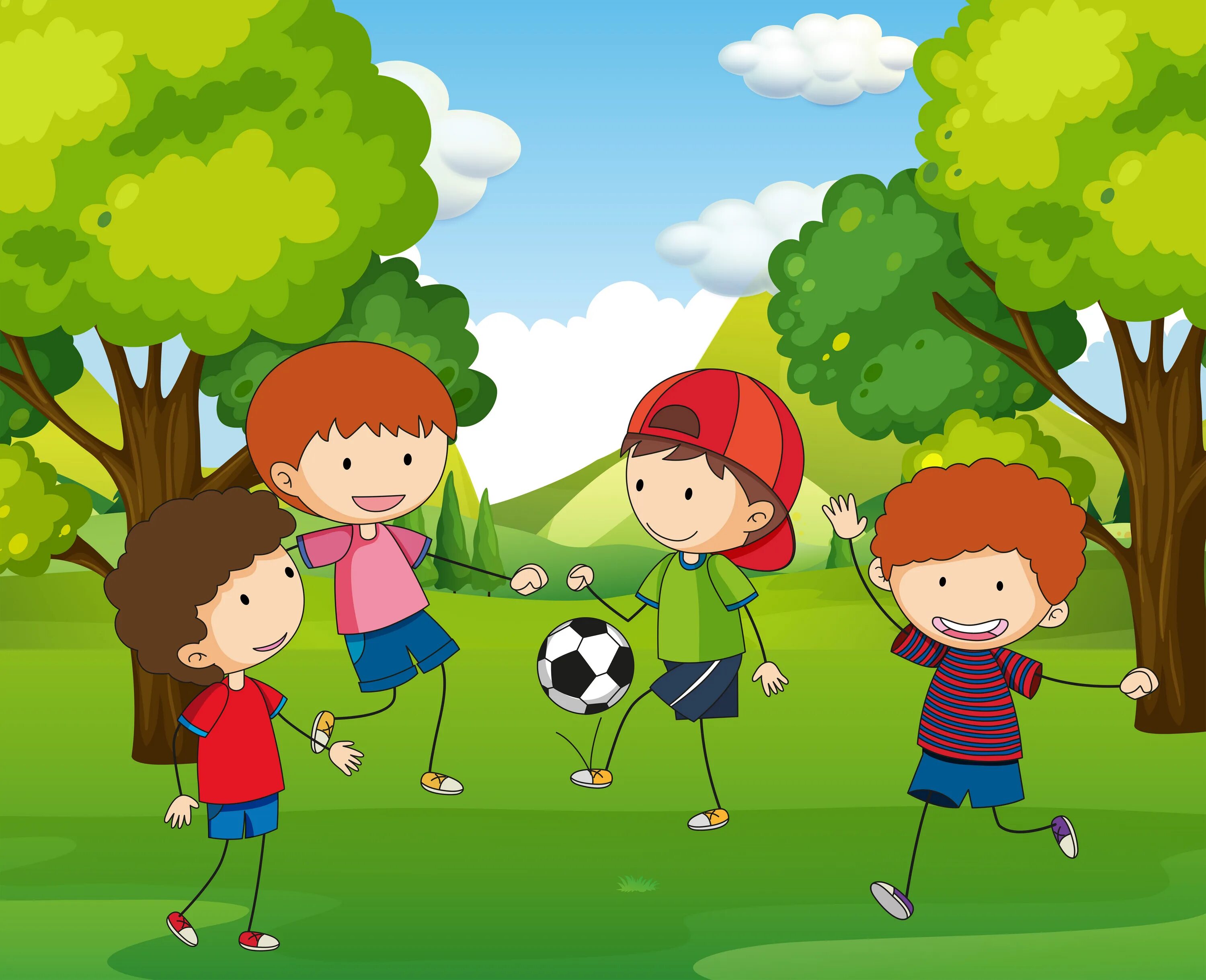 Во дворе ребята играли в футбол. Играющие дети рисунок. Дети играют в футбол в парке. Игры в парке рисунок. Дети в парке рисунок.