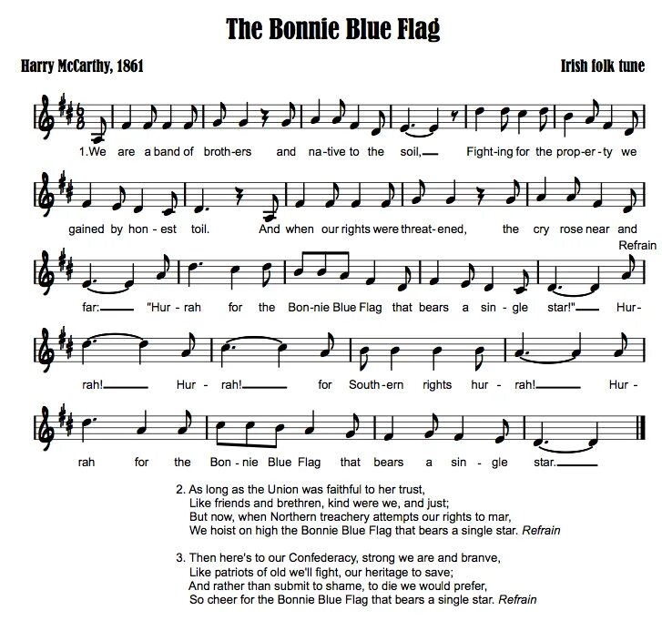 Минус песни знамена. Bonnie Blue Flag. Bonnie Blue песня. Ноты флаг.