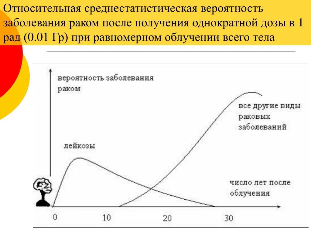 Вероятность рака у человека. Кривая накопления радиоактивности. Стохастические и нестохастические эффекты. Радиочувствительность животных.