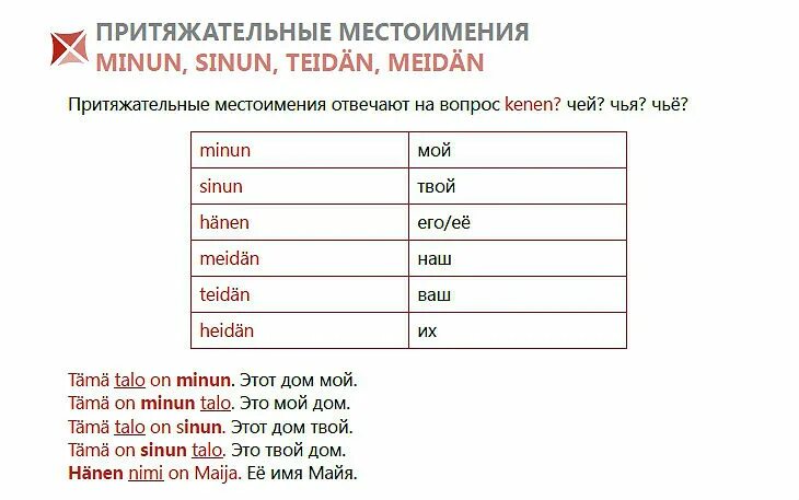 На что указывают притяжательные местоимения. Притяжательные суффиксы в финском языке. Финские местоимения. Суффиксы финского языка. Местоимения в финском языке таблица.