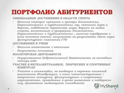 Примеры портфолио для поступления