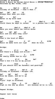 Song lyrics with guitar chords for Lullaby Of Birdland - Mel Torme, 1963.