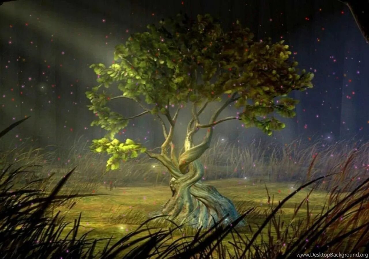 Загадочное дерево. Магическое дерево. Сказочное дерево. Дерево фэнтези. Светящееся дерево фэнтези.