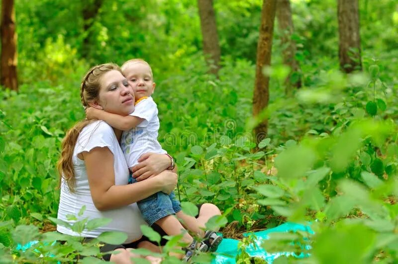 Young Woman and Girl in the Forest Stock Image - Image of outdoors, happiness: 5
