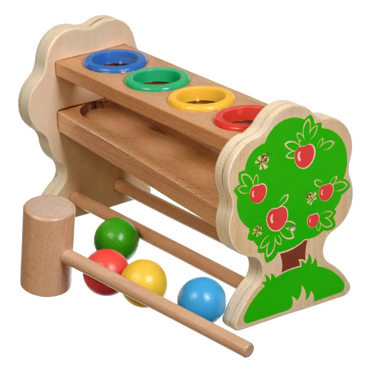 Стучалка "горка-шарики" (д003). МДИ машинка стучалка. Игрушка деревянная развивающая. Развивающие игрушки из дерева.