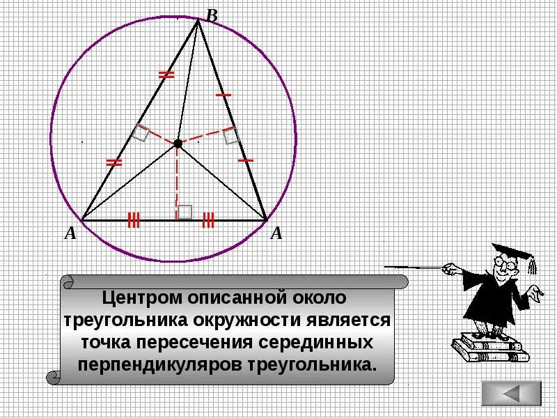 Центр описанной около треугольника окружности это точка пересечения. Центр описанной околр треугольника окру. Центр лптсаннлй окрдо треугольникокружнлсти. Центр окружности описанной околотреугольник. Высота в точке пересечения серединных перпендикуляров