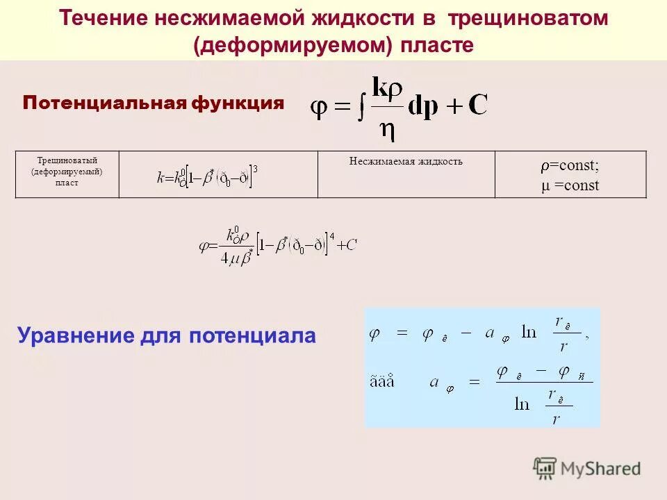 распределение давления в тяжелой несжимаемой жидкости. модель несжимаемой жидкости. давление в несжимаемой жидкости. уравнение распределения давления в пласте. потенциальное течение идеальной несжимаемой жидкости.
