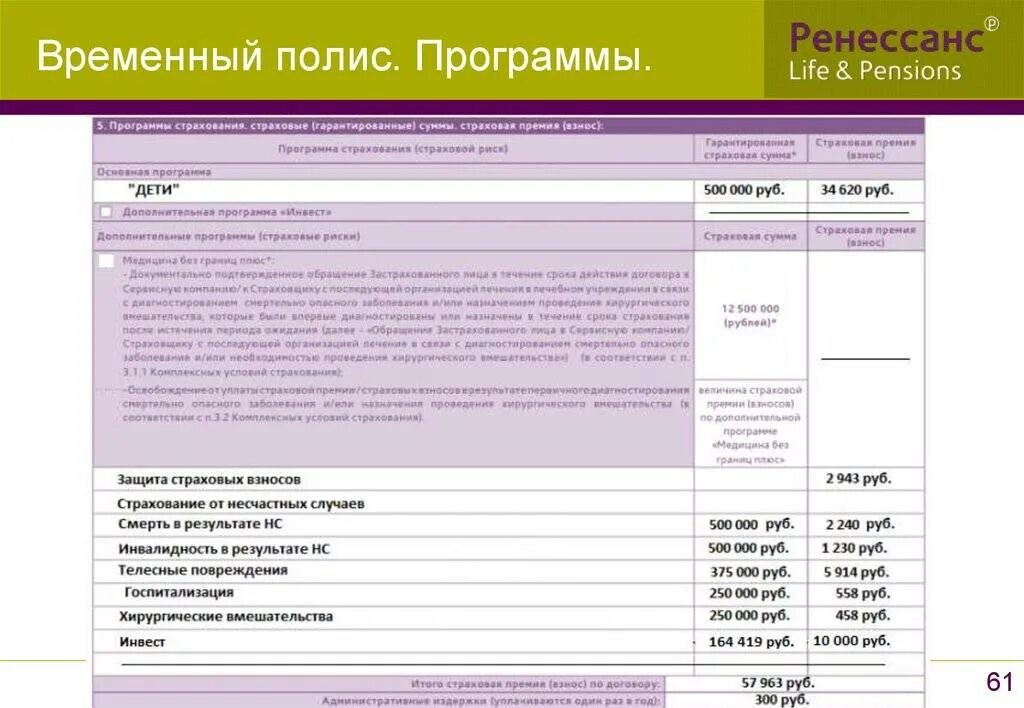 Клиент ренессанс жизнь. Полис Ренессанс страхование. Программы страхования. Ренессанс страхование Белгород. Программа страхования 04.