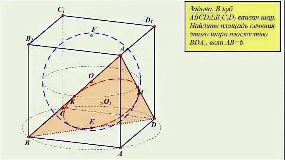 Площадь диагонального сечения шара. Куб вписан в шар. Куб вписанный в сферу. Площадь сечения в шаре. Куб вписан в шар чертеж.
