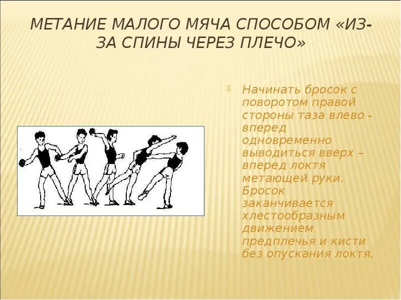 Метание 4 класс. 3. Техника метания малого мяча на дальность. Описание техники метания мяча. Метание малого мяча с разбега техника выполнения. Техника выполнения бросок малого мяча.