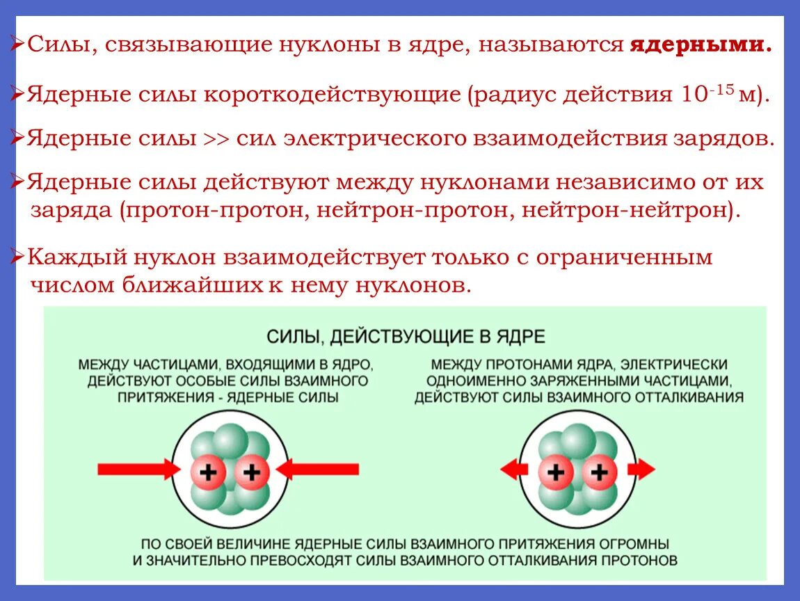 Какие силы действуют в атоме. Силы действующие между нуклонами в атомном ядре. Силы, действующие между нуклонами.. Ядерные силы. Величина ядерных сил.