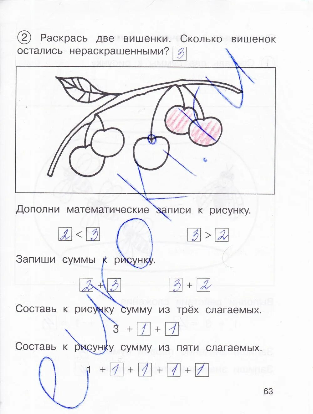 Математика рабочая тетрадь страница 63 класс. Составь сумму по рисунку. Запиши суммы к рисунку. Составить две суммы к рисунку. Математика 1 класс рабочая тетрадь 1 стр 63.