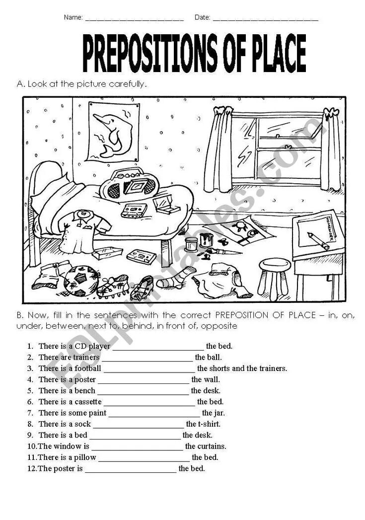 Fill in prepositions on out of
