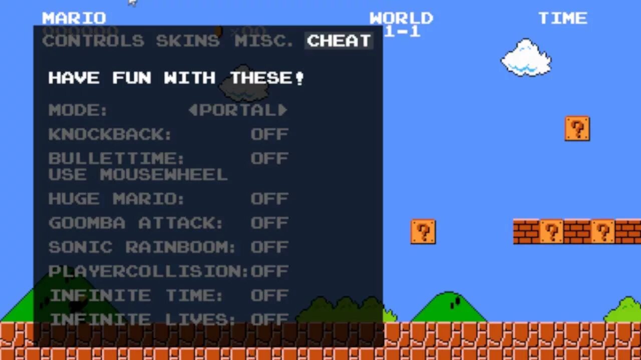Cheat time. Mari0. марио портал. mari0 играть. all cheat codes mari0 1.6.