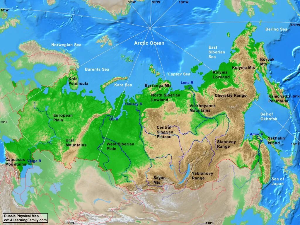 Russia Map. Geographical Map of Russia. Physical Map of Russia. Mountains in Russia Map. Russia is western