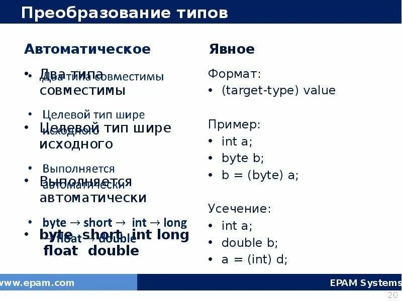 Преобразование типов. Преобразование типов в java. Преобразование типов с++. Преобразования базовых типов с++.