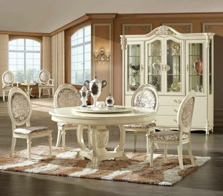 Столовая мебель классика беж Роял Китай. Стол классический. Стол и стулья для гостиной. Столовый гарнитур для гостиной. Обеденный краснодар