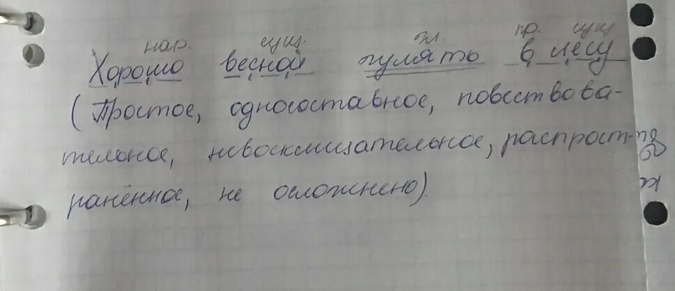 Синтаксический разбор лесной. Синтаксический разбор предложения. Синтаксический разбор предложения хорошо весной в лесу. Прогулка синтаксический разбор.