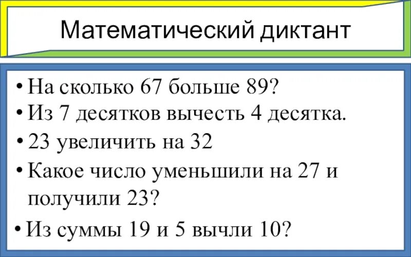 Математический диктант по теме решение уравнений. Какое из чисел больше и на сколько. Пособие математические диктанты. Из десятков вычитаем десятки.