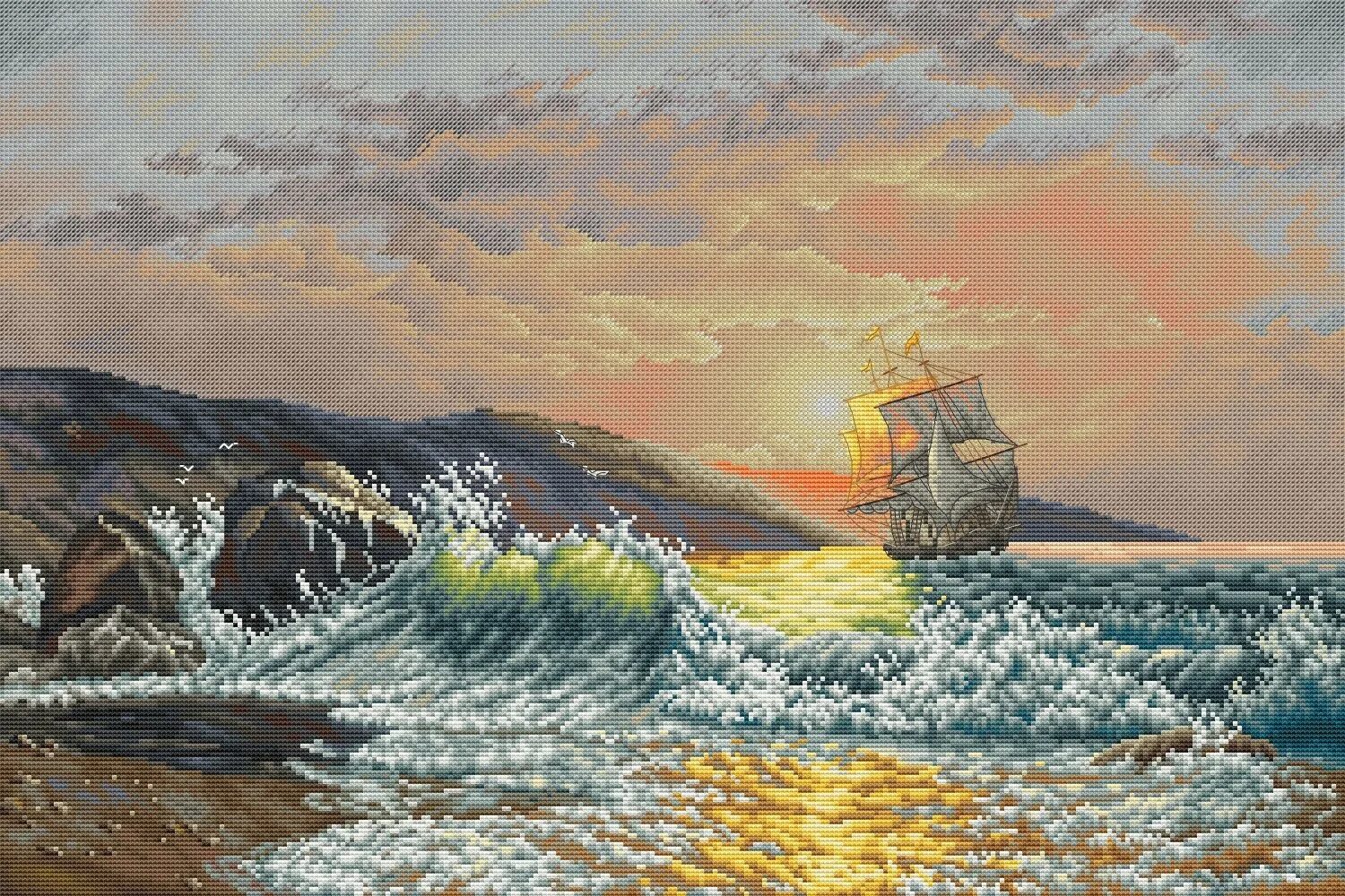 Вышивка крестом морское. Вышивка крестом море. Схема вышивки морской пейзаж. Вышивка крестом морское. Вышивка крестом морское.
