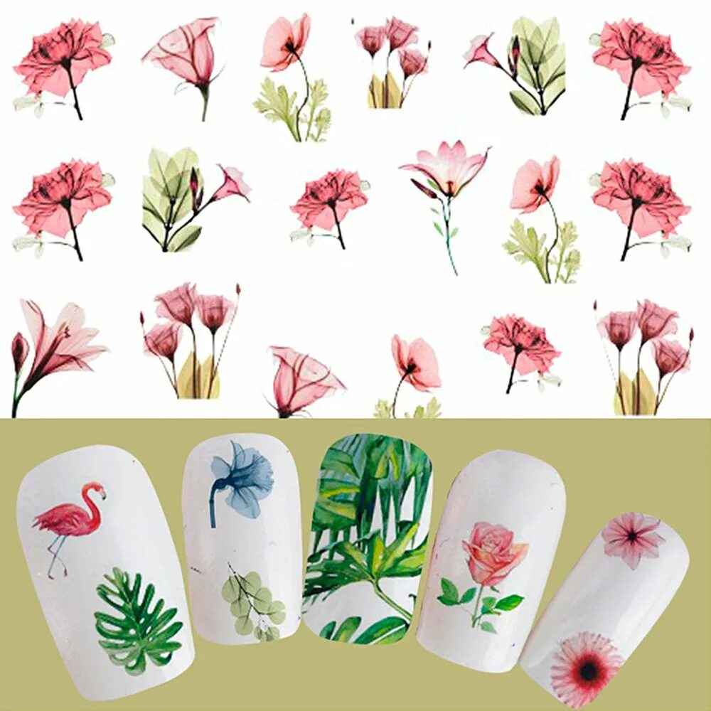 Наклейки на ногти. Маникюр с наклейками. Наклейки на ногти цветочки. Наклейки для ногтей «цветы».