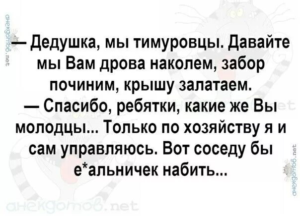 Анекдот. Анекдоты про Тимуровцев. Лучшие анекдоты. Анекдот про Тимуровцев и дедушку. Что тимуровцы сделали для старухи молочницы