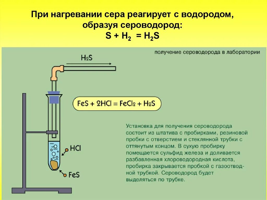 Формула реакции получения водорода. Сера при нагревании. Получение сероводорода в лаборатории. При нагревании. Образование сероводорода.