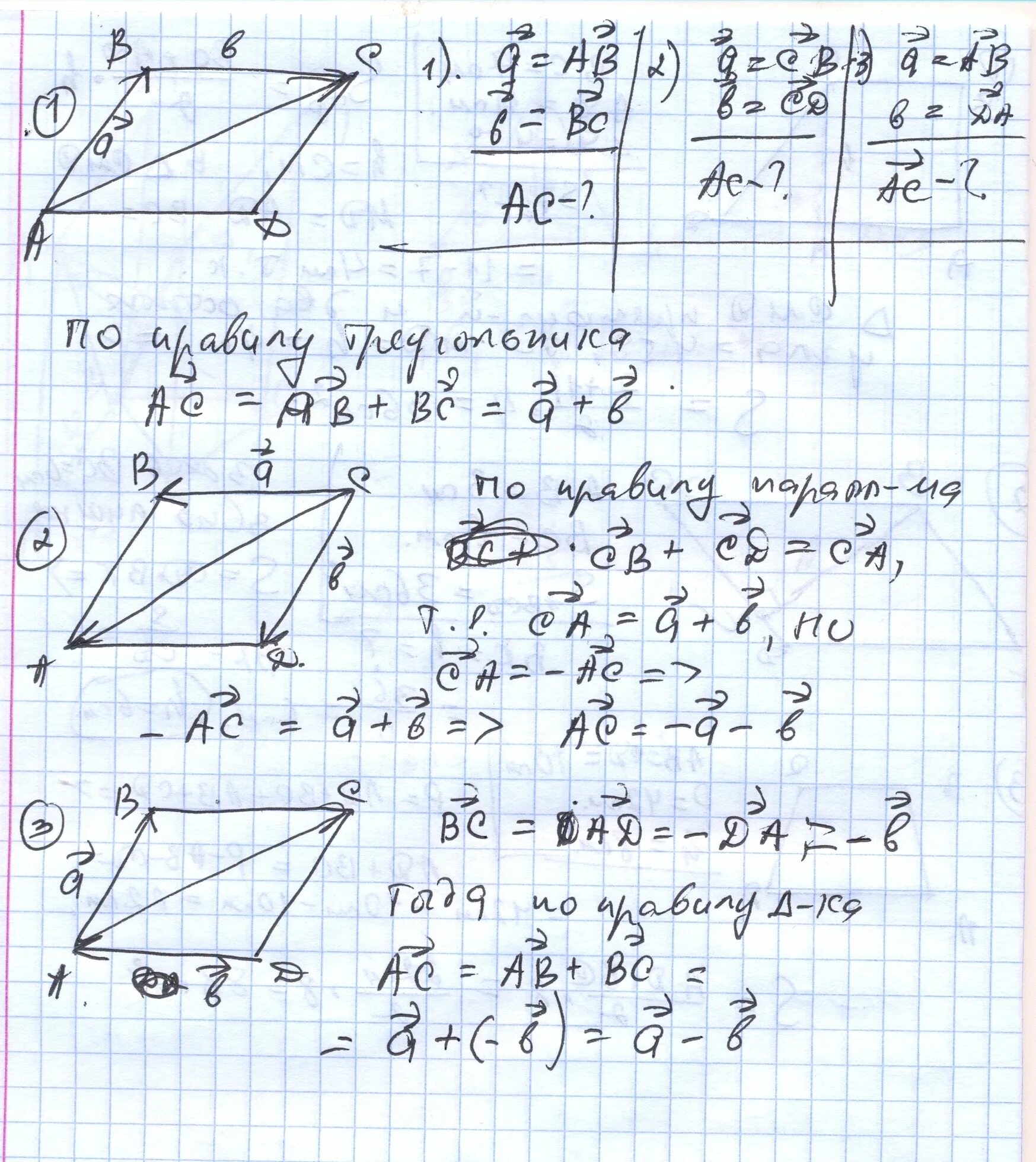 В параллелограмме авсд сторона аб 7. Векторы в параллелограмме. Начертить параллелограмм АВСД. Вектор ab+BC. Ab-AC векторы.