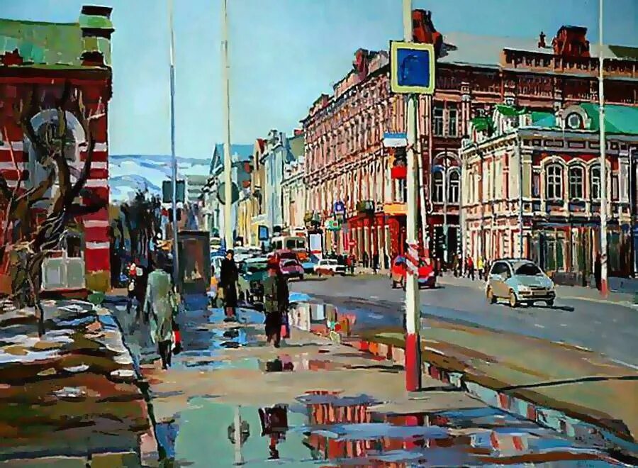 Вячеслав Анатольевич Курсеев (*1965). Старый Саратов. Гимназический взвоз. Холст