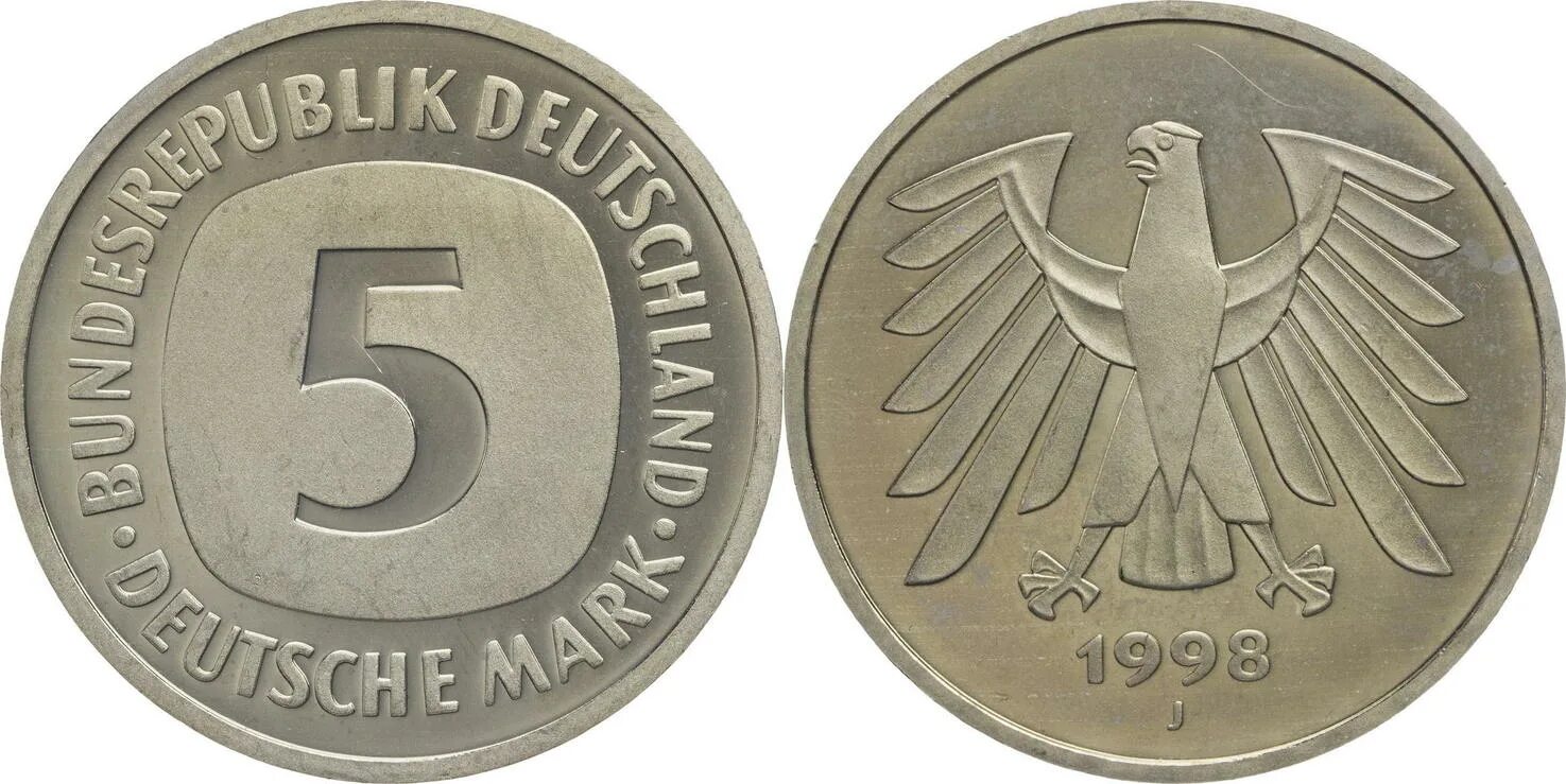 Немецкие 5 в рубли. Германия 5 марок 1975. ФРГ 5 марок 1975. Монета Deutsche Mark 1990. Bundesrepublik Deutschland монета.
