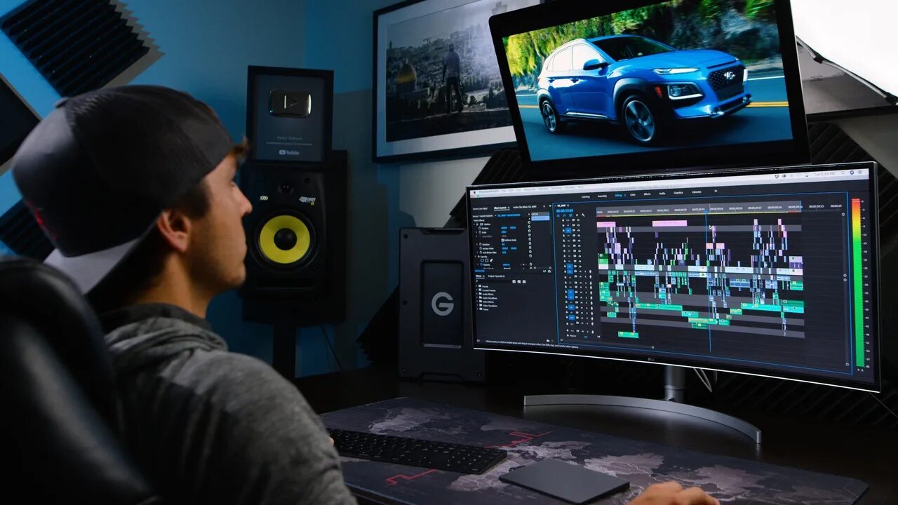 Монтаж видео на пк для ютуба. Видеомонтажер premiere pro. профессия видеомонтажер. человек монтирует. видеомонтаж и озвучивание.