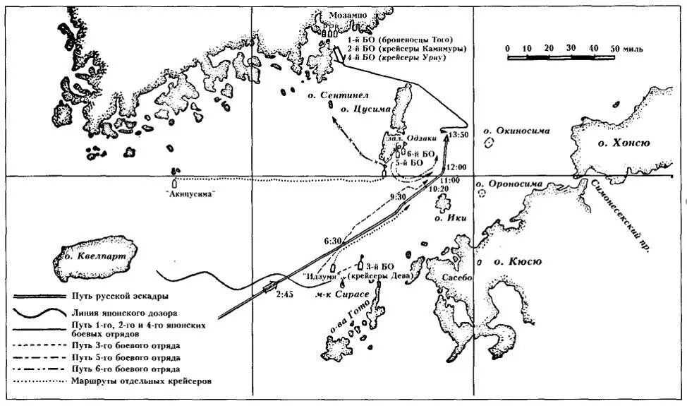 Цусимское сражение на карте русско японской войны. Текст русская эскадра шедшая