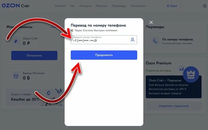 Перевод денег с озон карты