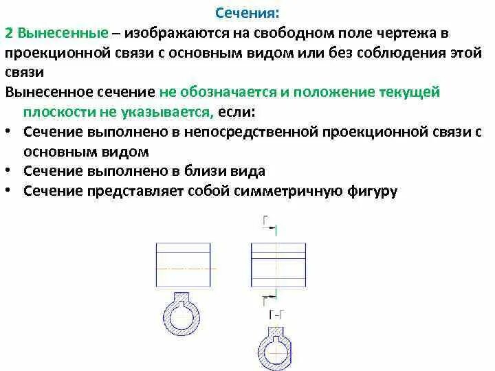 В связи с чем вынесены. Сечение вынесенное на свободное поле чертежа. Вынесенное сечение. Сечение на Свободном поле чертежа. Черчение сечения,вынесенное в проекционной связи.