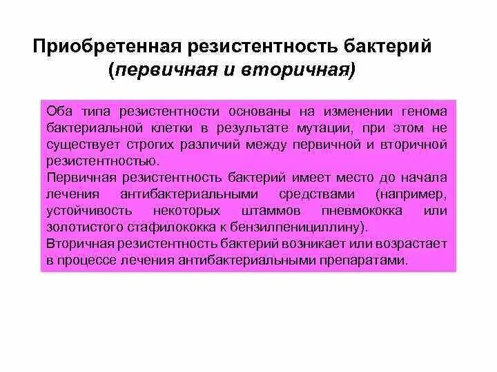 Антибактериальная резистентность. Приобретенная резистентность. Первичная и вторичная резистентность. Первичная и вторичная приобретенная устойчивость. Приобретенная антибиотикорезистентность бактерий.