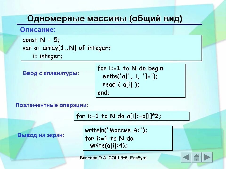 Одномерные массивы целых чисел программа