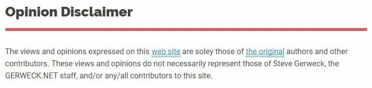 Disclaimer on website.