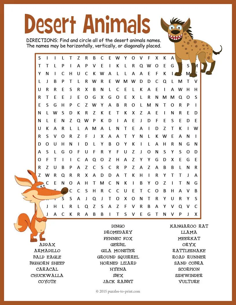 Animals wordsearch