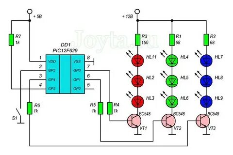 Бегущие огни на pic12f629 схема